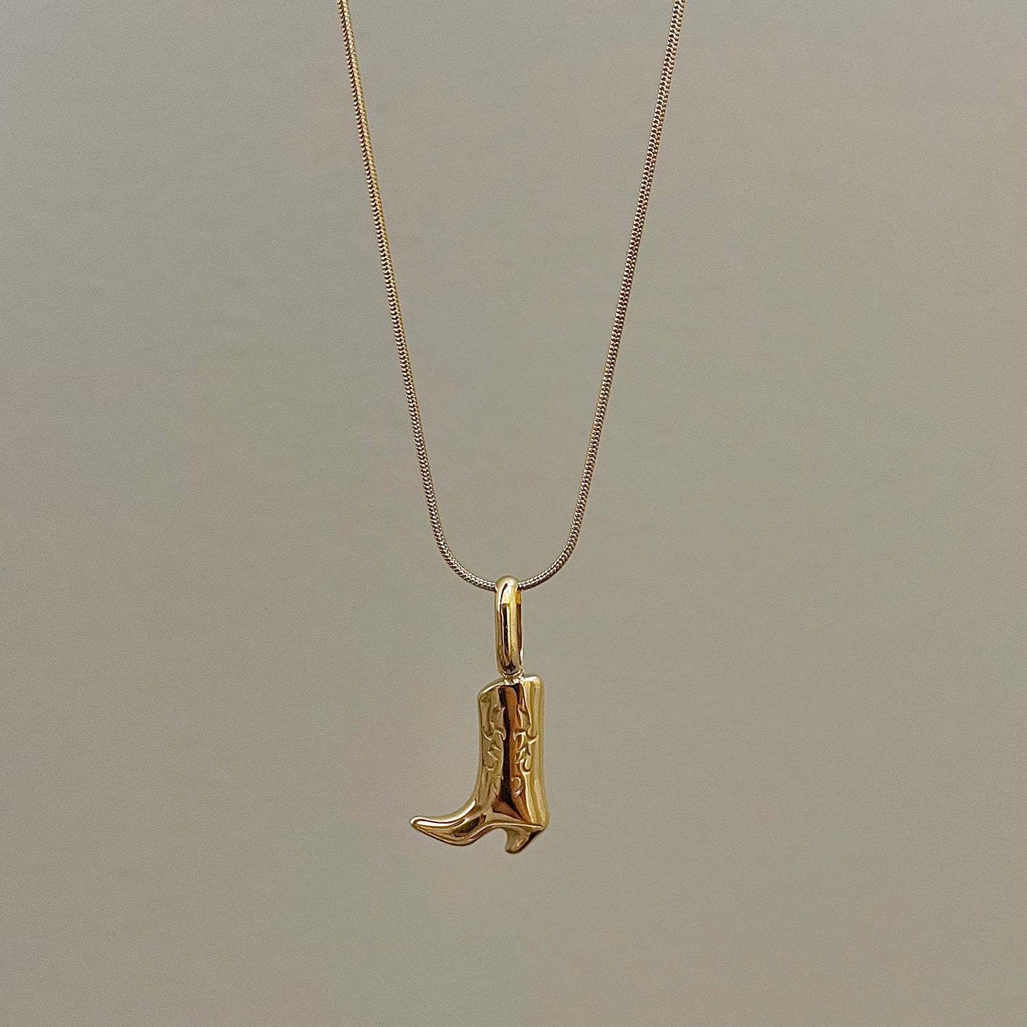 Cowboy Style Boots Copper 18K Gold Plated Plating Pendant Necklace