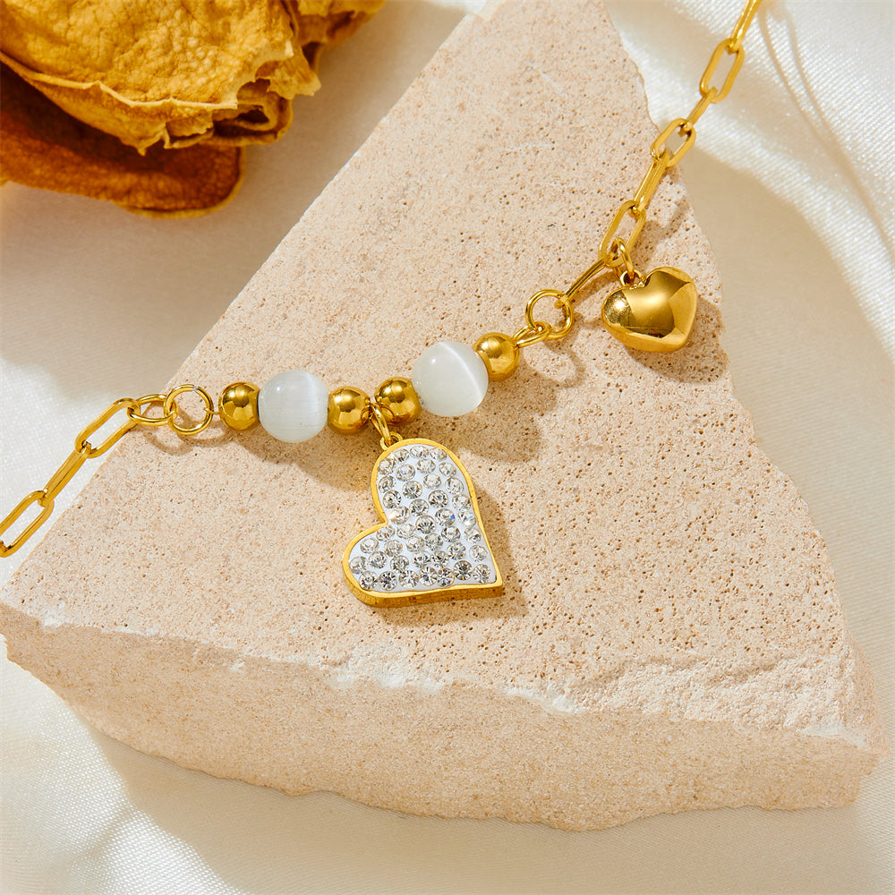 Heart Shape Titanium Steel, inlay rhinestones and opal, 18K Gold Plated Bracelets