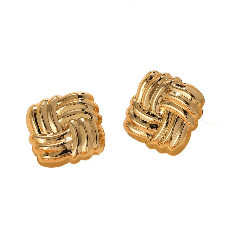 Vintage Style Square Plating Stainless Steel 18k Gold Plated Ear Studs