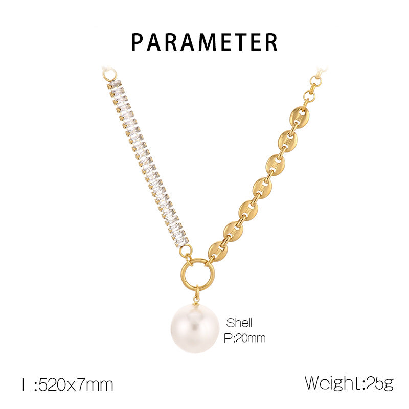 Ig Style Simple Style Round Imitation Pearl Titanium Steel Plating Inlay Zircon Gold Plated Pendant Necklace