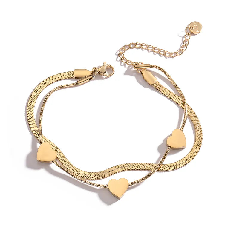 Heart Shape Titanium Steel Inlay Shell 18K Gold Plated Bracelets