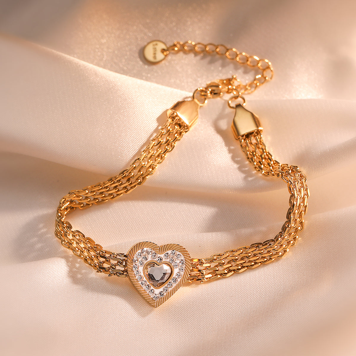 Heart Shape, made of titanium steel with Inlay zircon, 18K Gold Plated Bracelets