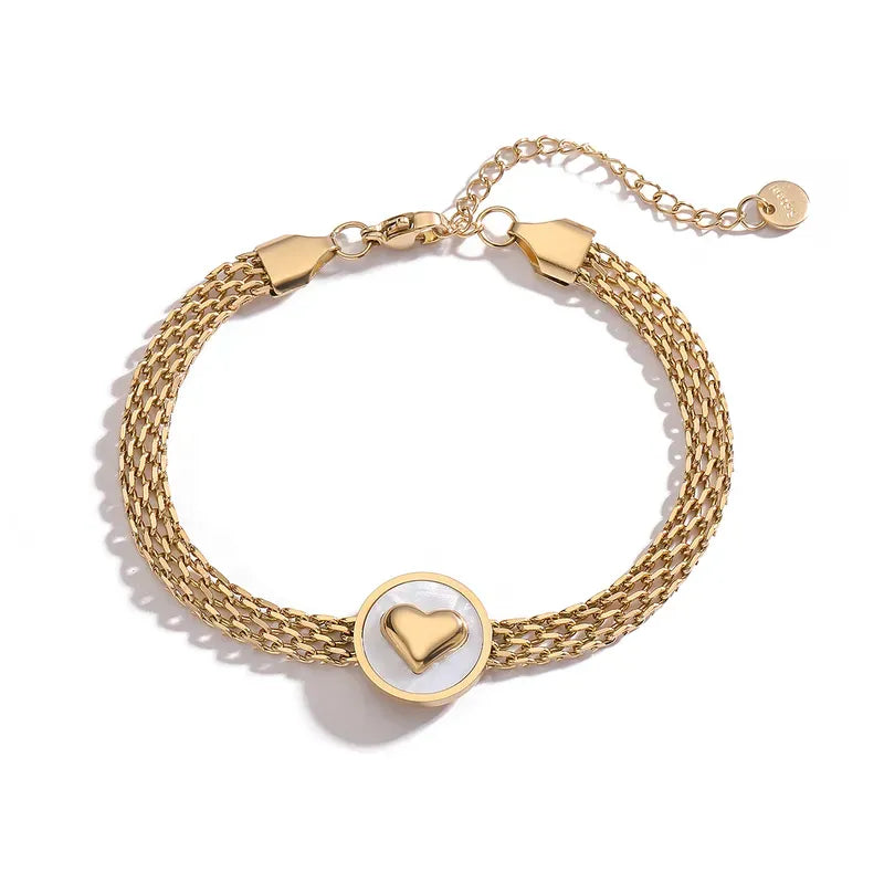 Heart Shape, made of titanium steel with Inlay zircon, 18K Gold Plated Bracelets