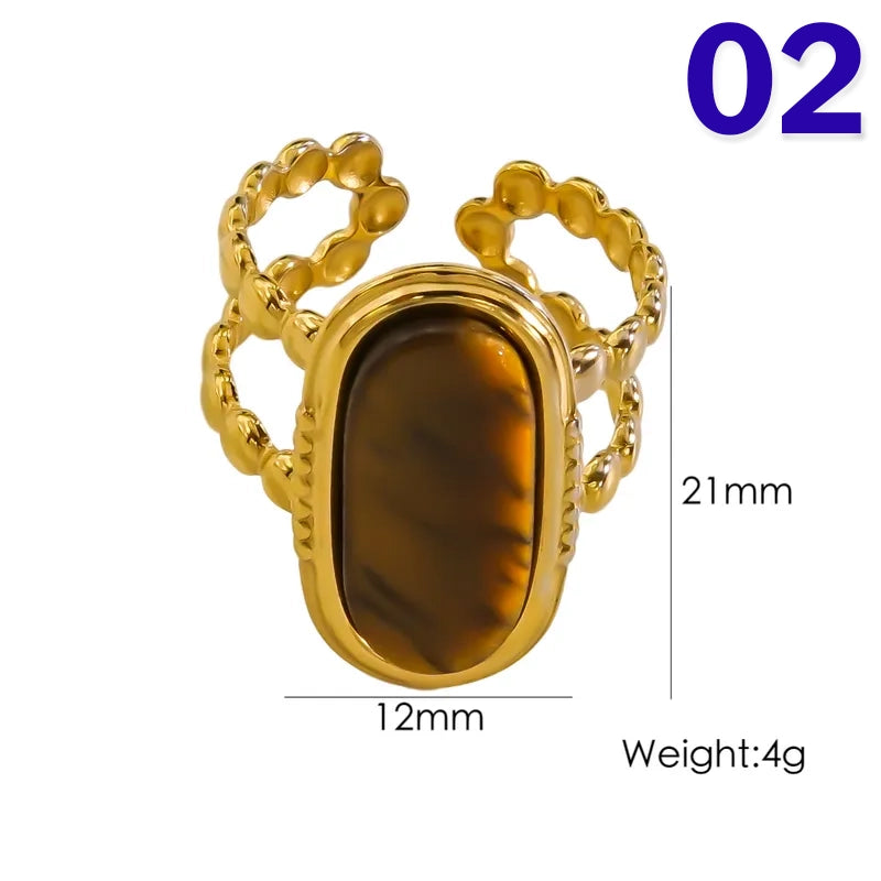 304 Stainless Steel 14K Gold Plated Classic Style Plating Inlay C Shape Natural Stone Pearl Open Rings