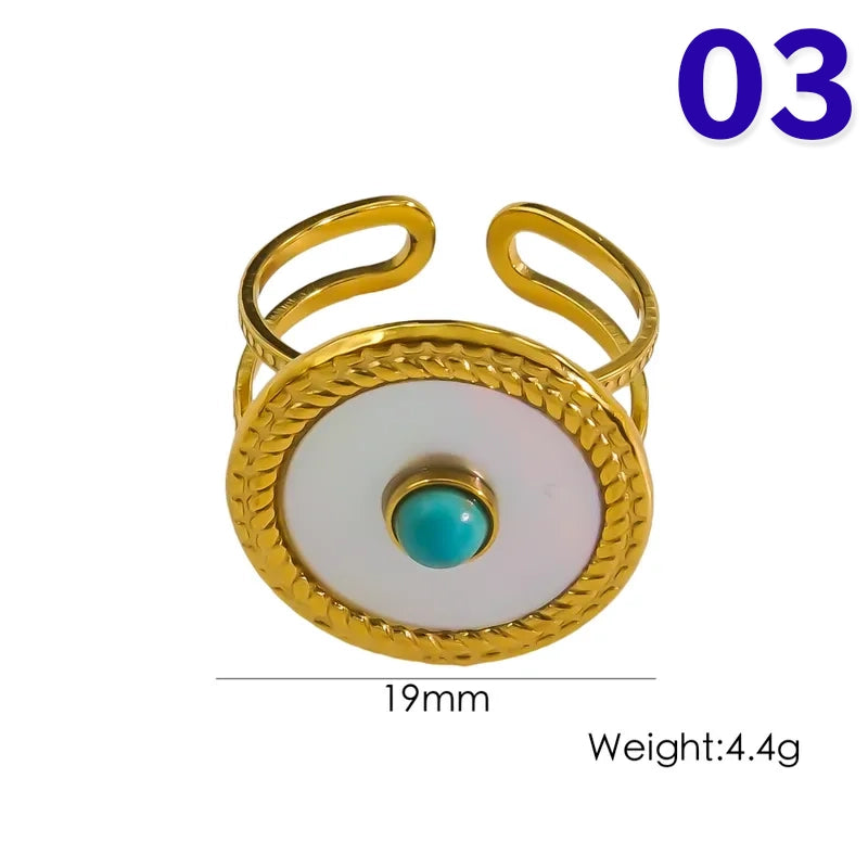 304 Stainless Steel 14K Gold Plated Classic Style Plating Inlay C Shape Natural Stone Pearl Open Rings