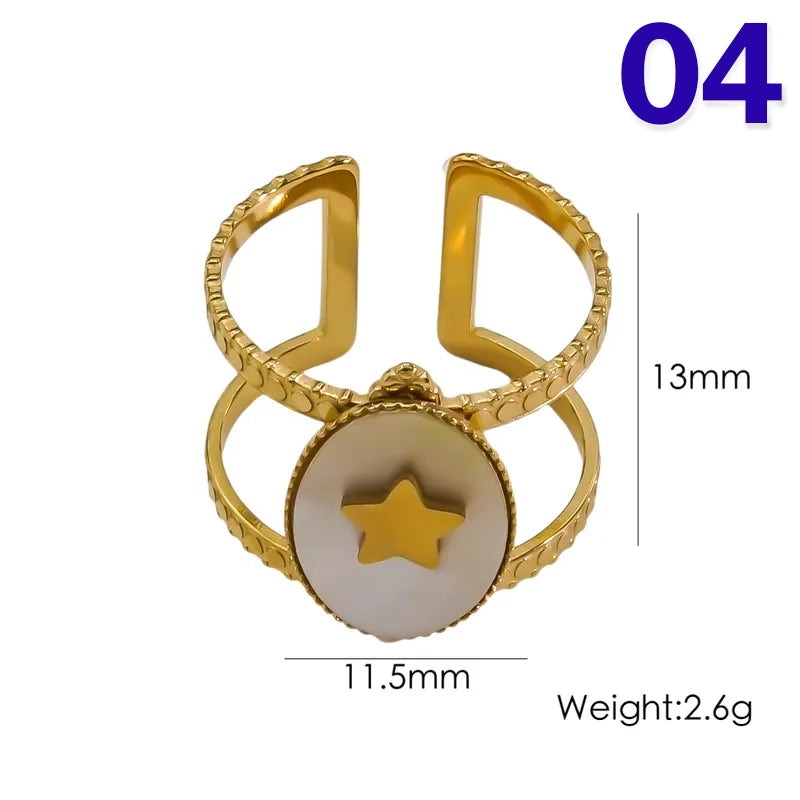 304 Stainless Steel 14K Gold Plated Classic Style Plating Inlay C Shape Natural Stone Pearl Open Rings