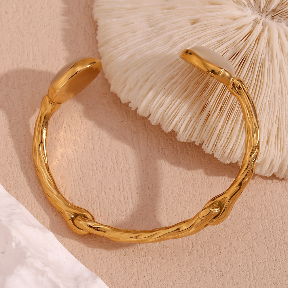 Vintage Classic Style Stainless Steel 18K Gold Plated Bangle