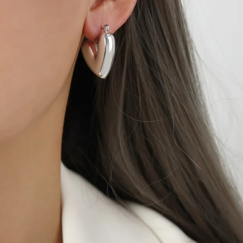 Casual Simple Style Heart Shape Titanium Steel Earrings