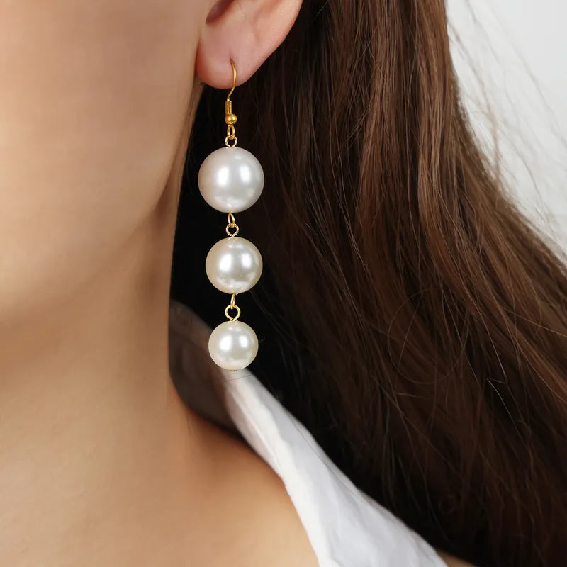 Elegant Simple Style Solid Color Beaded Plating Imitation Pearl Titanium Steel 18k Gold Plated Drop Earrings