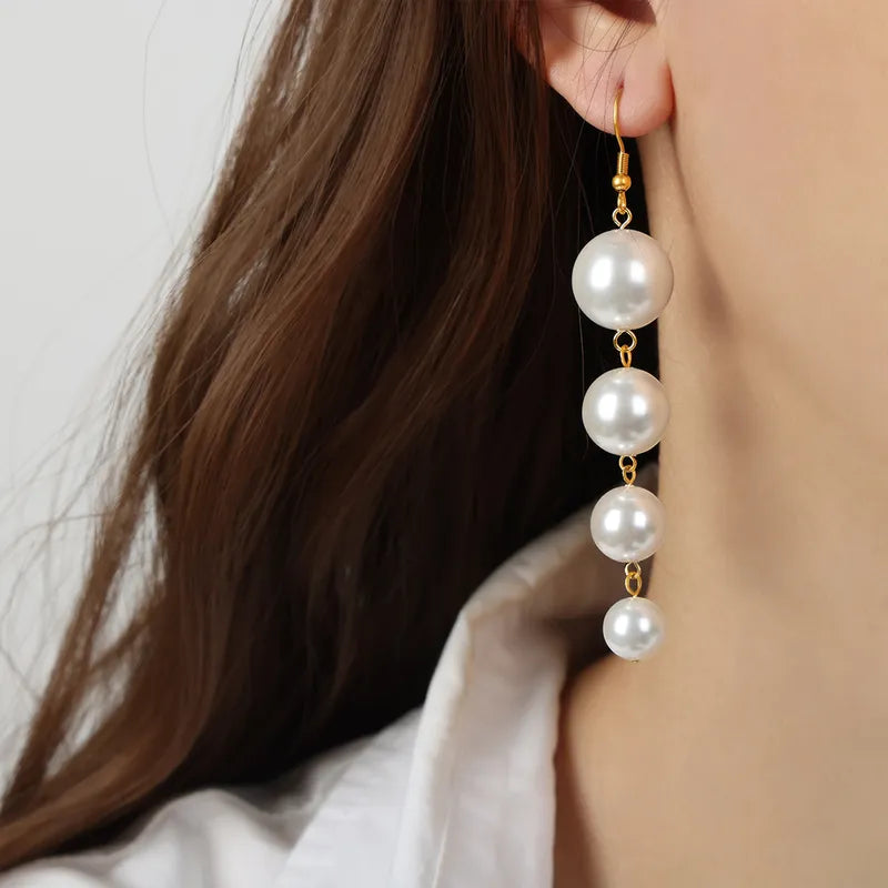 Elegant Simple Style Solid Color Beaded Plating Imitation Pearl Titanium Steel 18k Gold Plated Drop Earrings