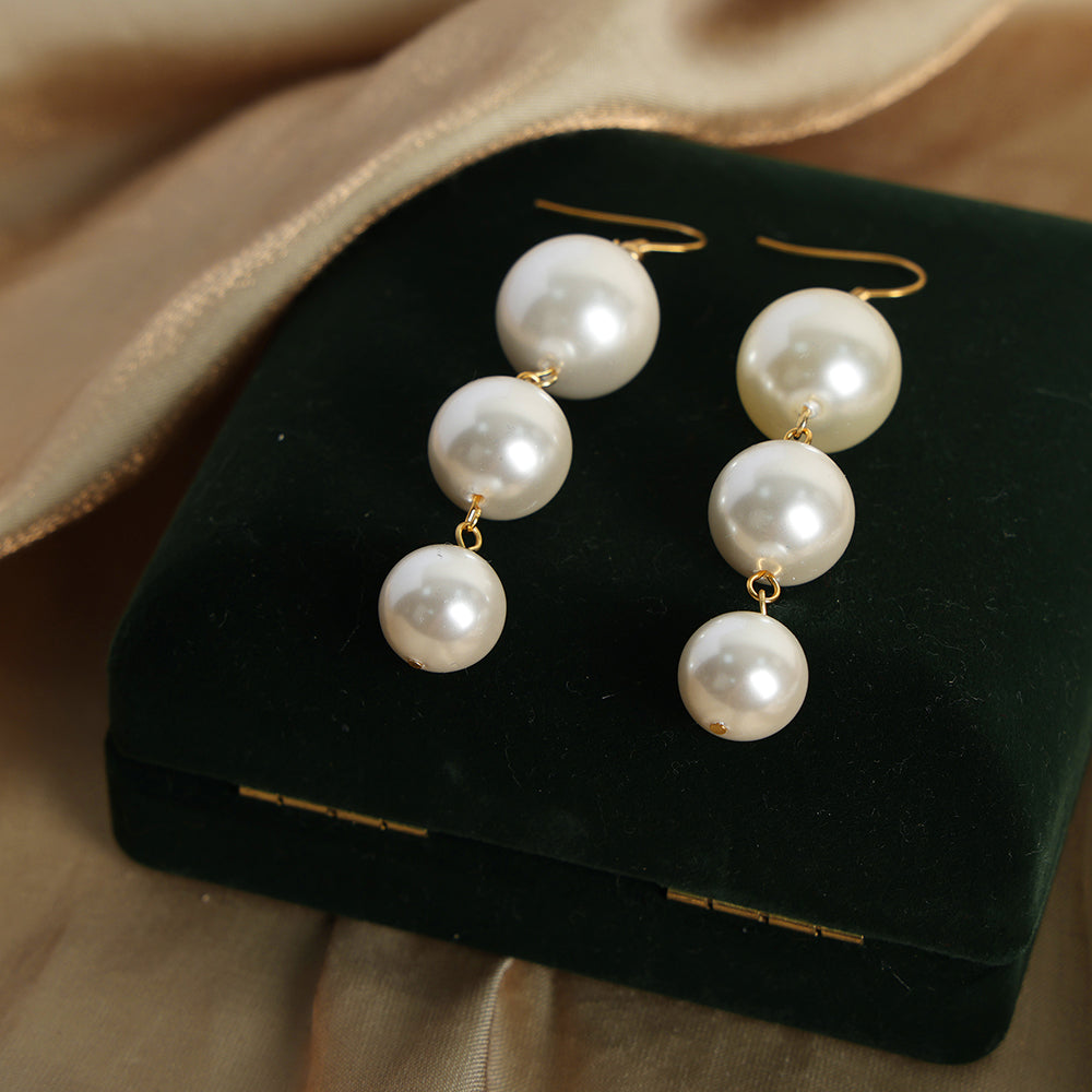 Elegant Simple Style Solid Color Beaded Plating Imitation Pearl Titanium Steel 18k Gold Plated Drop Earrings