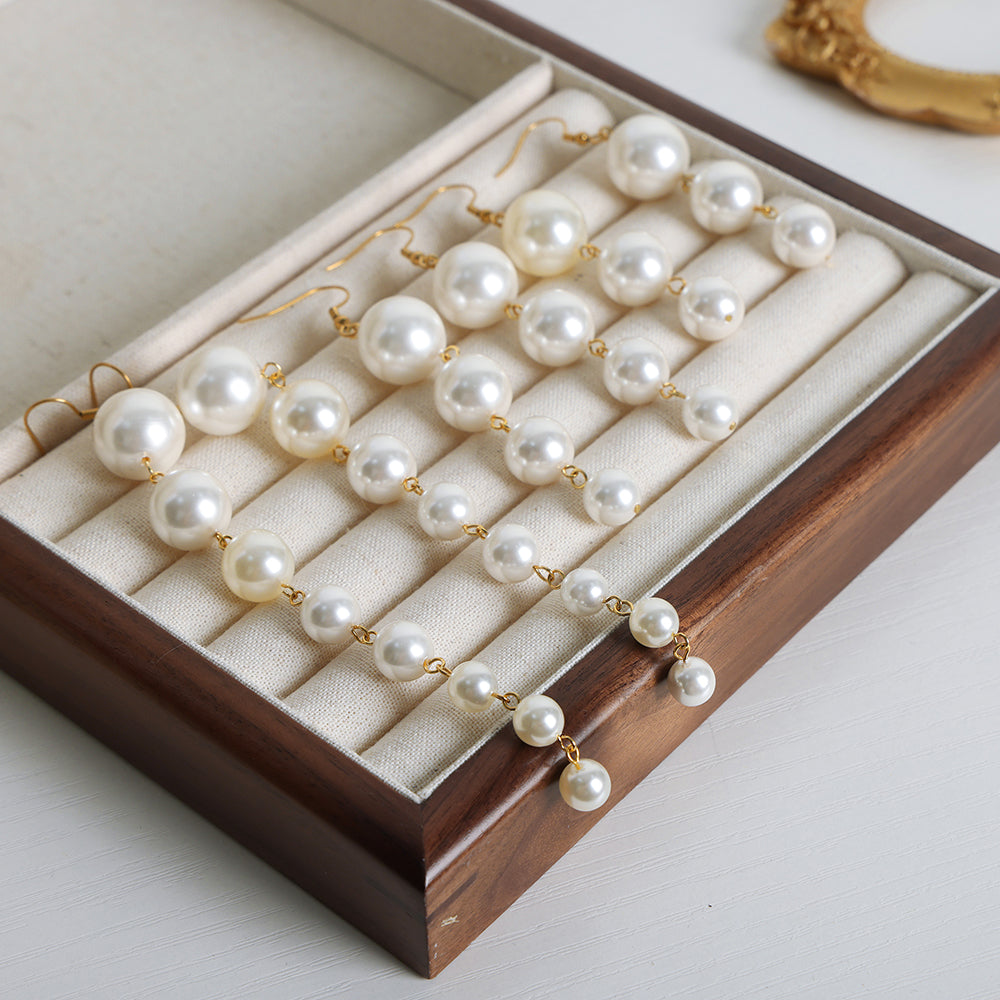 Elegant Simple Style Solid Color Beaded Plating Imitation Pearl Titanium Steel 18k Gold Plated Drop Earrings