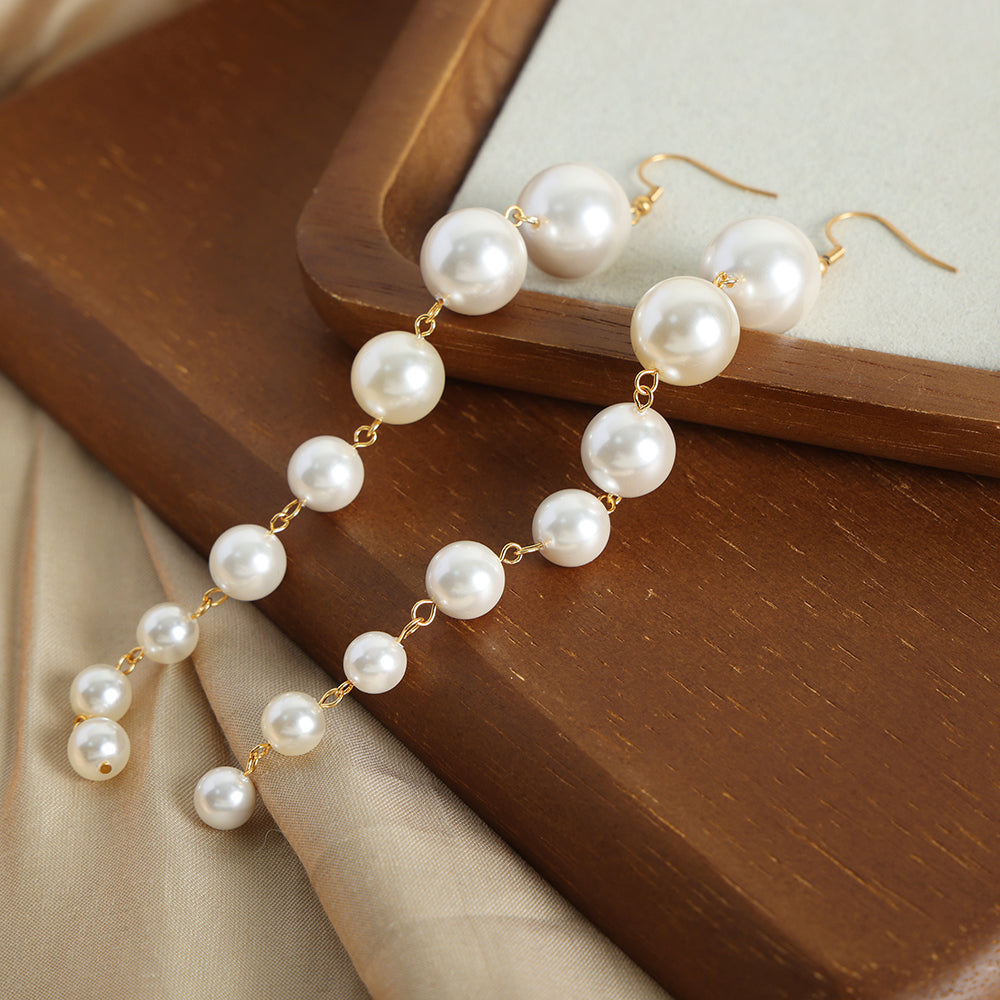 Elegant Simple Style Solid Color Beaded Plating Imitation Pearl Titanium Steel 18k Gold Plated Drop Earrings