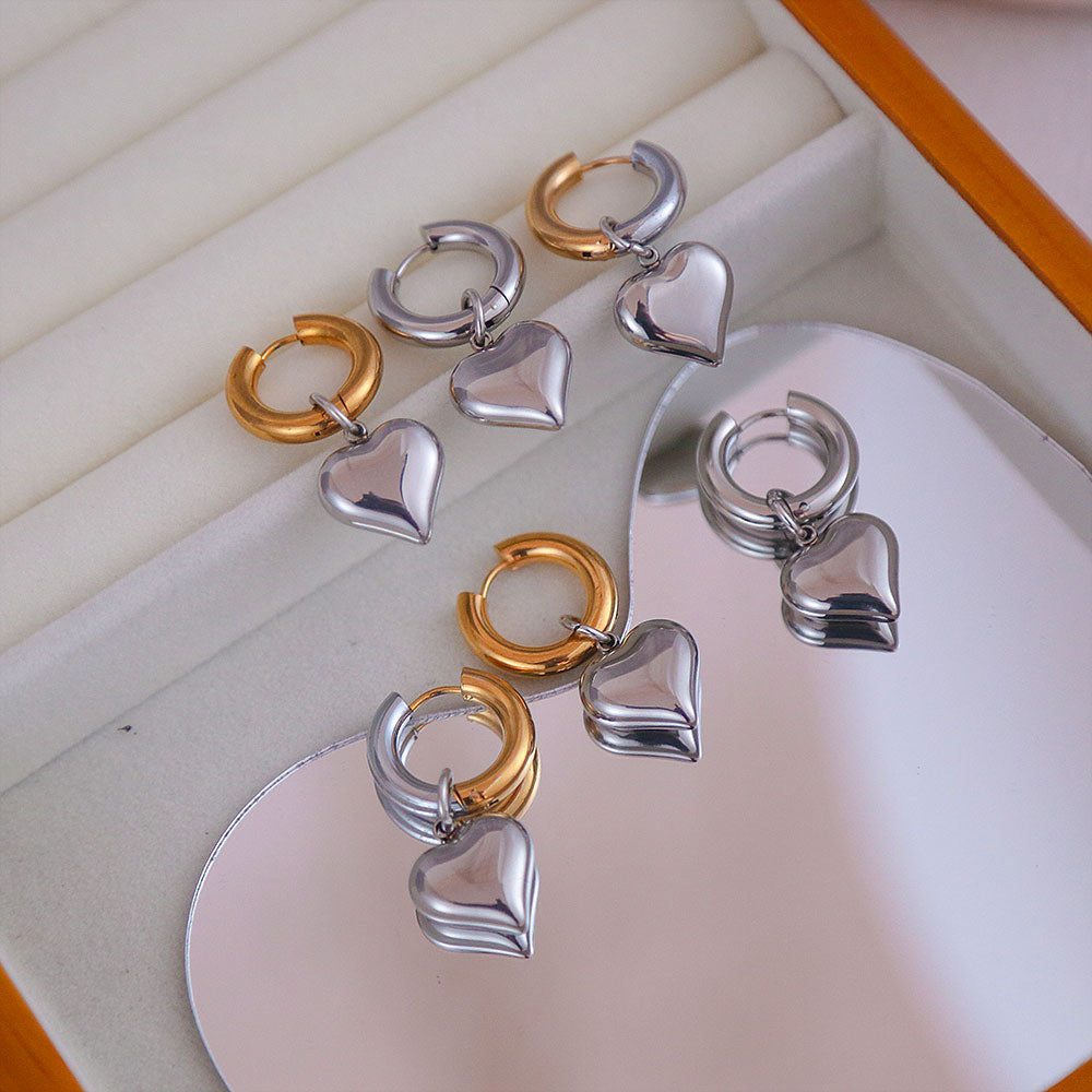 Sweet Heart Shape Plating Titanium Steel 18K Gold Plated Drop Earrings