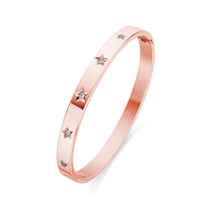 Simple Style Star Stainless Steel Plating Inlay Zircon Gold Plated Bangle