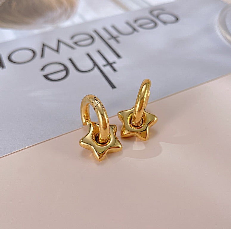 Retro Star Heart Shape Plating 304 Stainless Steel Titanium Steel 18K Gold Plated Drop Earrings