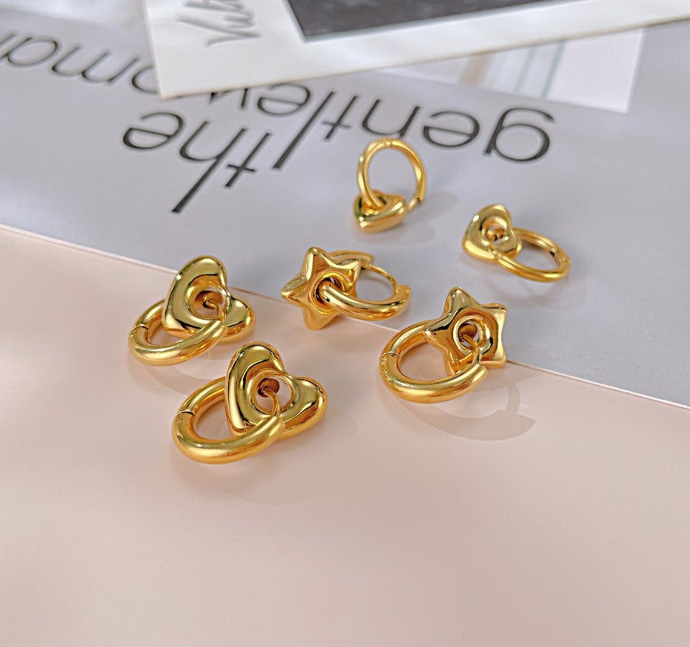 Retro Star Heart Shape Plating 304 Stainless Steel Titanium Steel 18K Gold Plated Drop Earrings