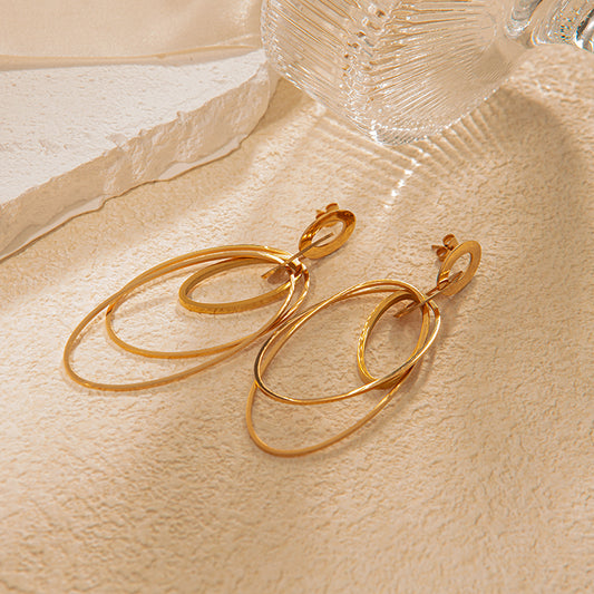 Elegant Classic Style Oval Plating Stainless Steel Gold Plated Drop Earrings