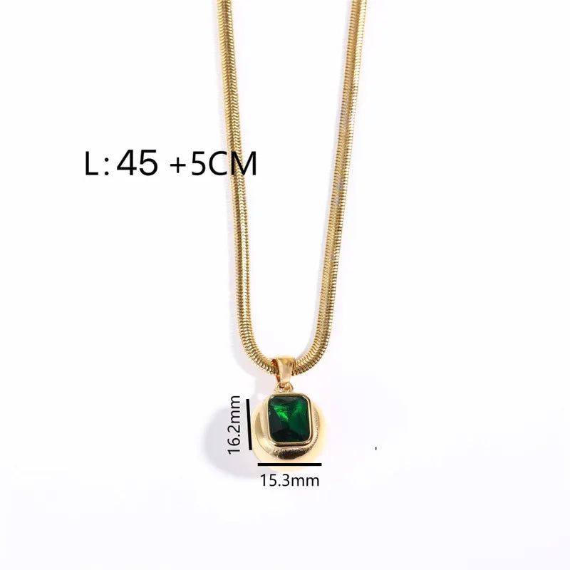 Ig Style Retro Square Titanium Steel Plating Inlay Zircon 18k Gold Plated Pendant Necklace