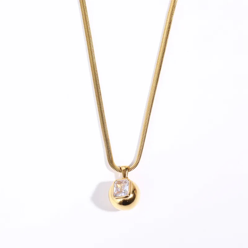 Ig Style Retro Square Titanium Steel Plating Inlay Zircon 18k Gold Plated Pendant Necklace