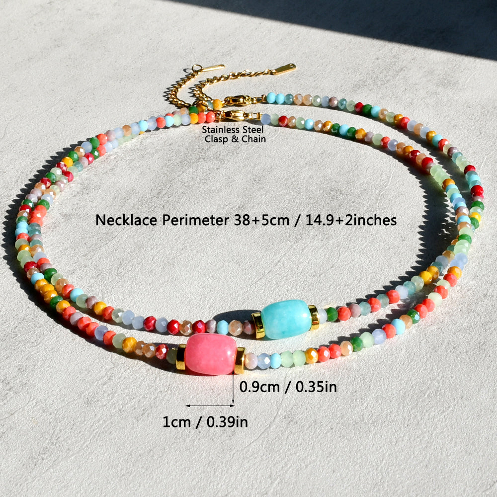 Colorful Stainless Steel Artificial Crystal Beaded Handmade Plating Gold Plated Necklace