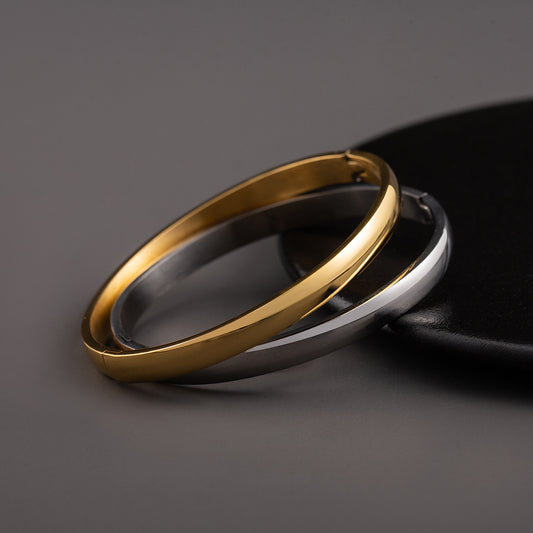 Elegant Simple Style Round Stainless Steel Shiny Metallic Plating 18k Gold Plated Bangle