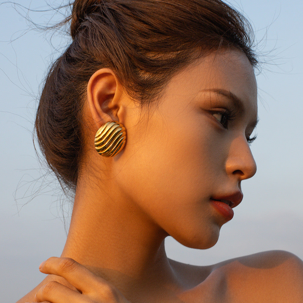 Oval Plating Stainless Steel 18K Gold Plated Ear Studs