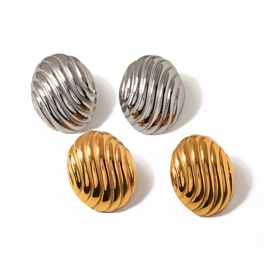 Oval Plating Stainless Steel 18K Gold Plated Ear Studs
