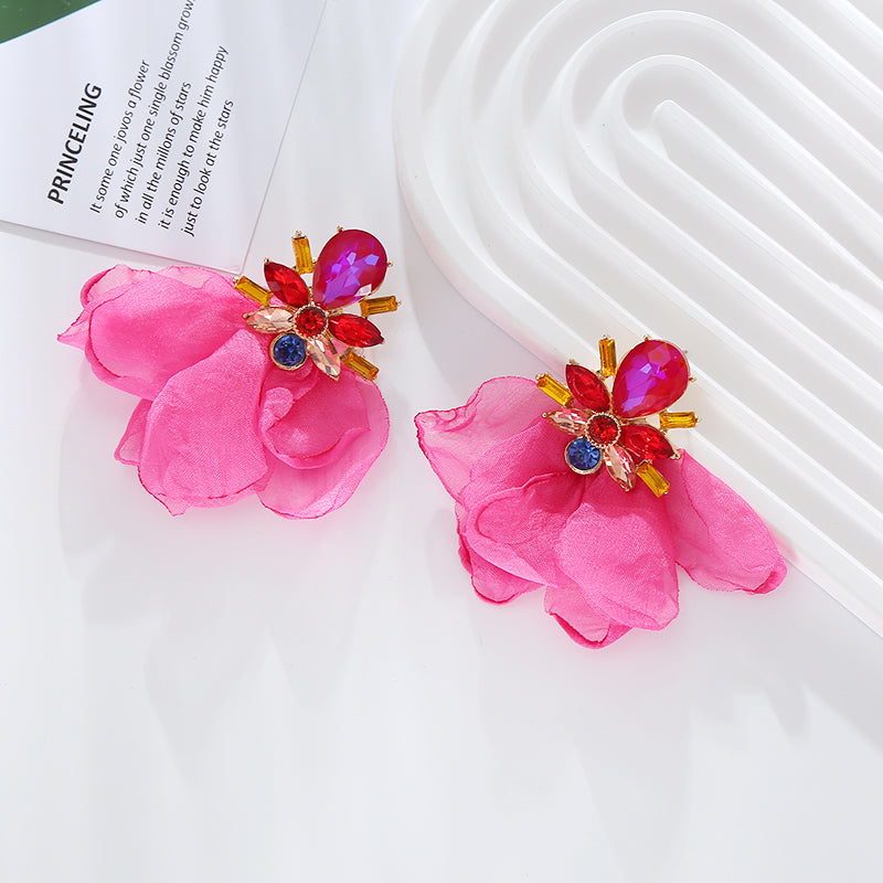 Elegant σκουλαρίκια σε pattern Πέταλα με στρας και κρυστάλλους