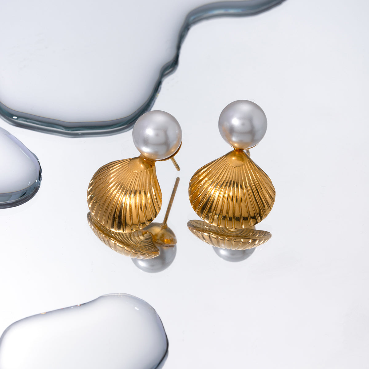 Ig Style Pearl Shell Plating Stainless Steel 18k Gold Plated Ear Studs