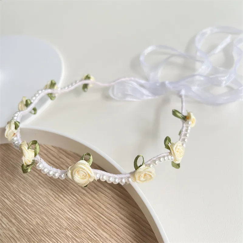 Kid's Romantic Rose Flower Cloth Pearl Hair Band, pack of 2 pieces