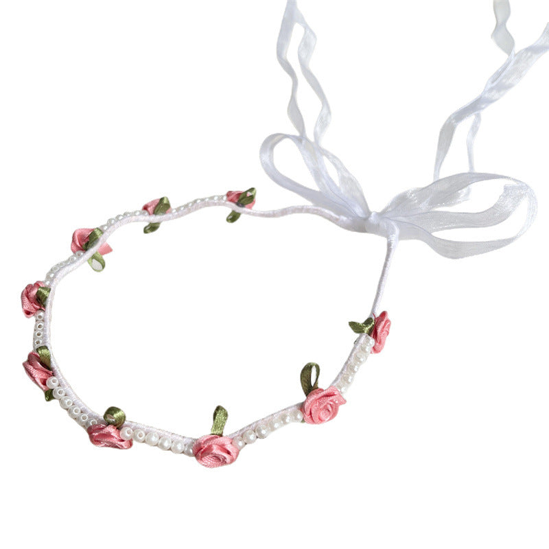 Kid's Romantic Rose Flower Cloth Pearl Hair Band, pack of 2 pieces