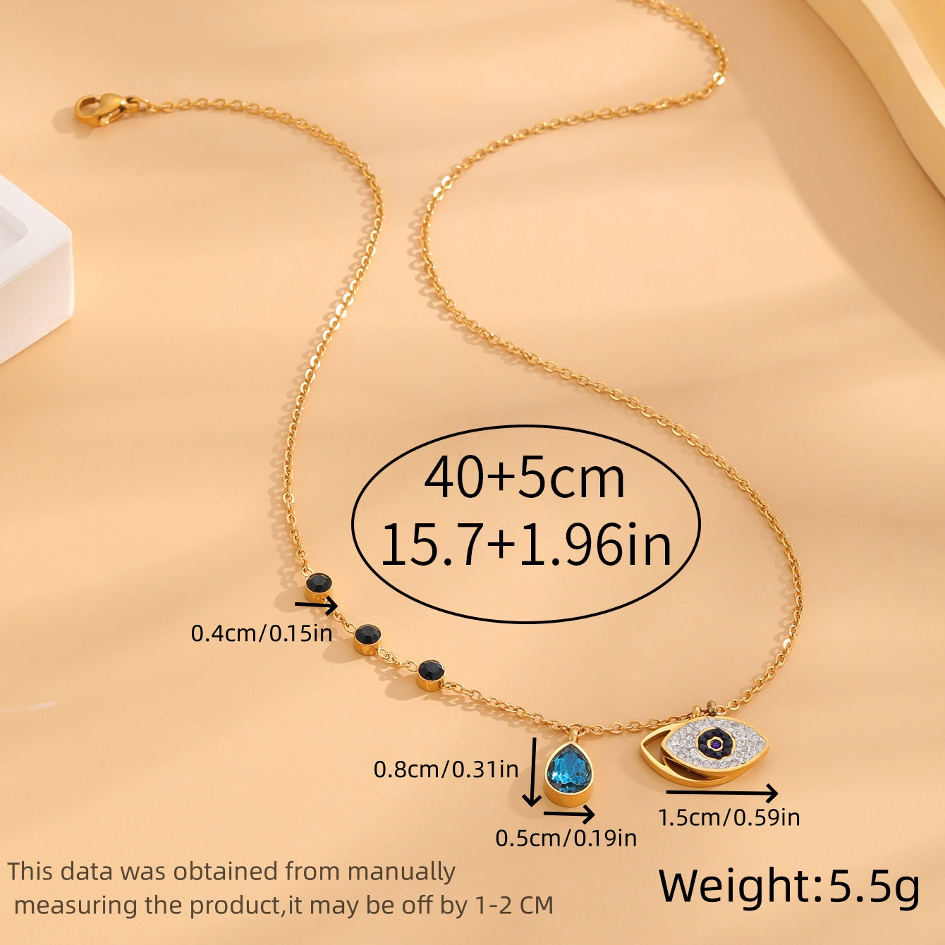 Style Devil's Eye Water Droplets Titanium Steel Plating Inlay Zircon Gold Plated  Necklace