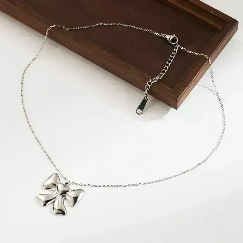 Cute Heart Bow Knot Stainless Steel Necklace