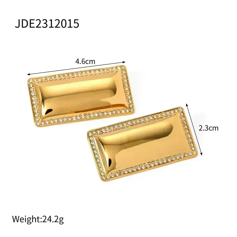 IG Style Rectangle Stainless Steel 18k Gold Plated Ear Studs