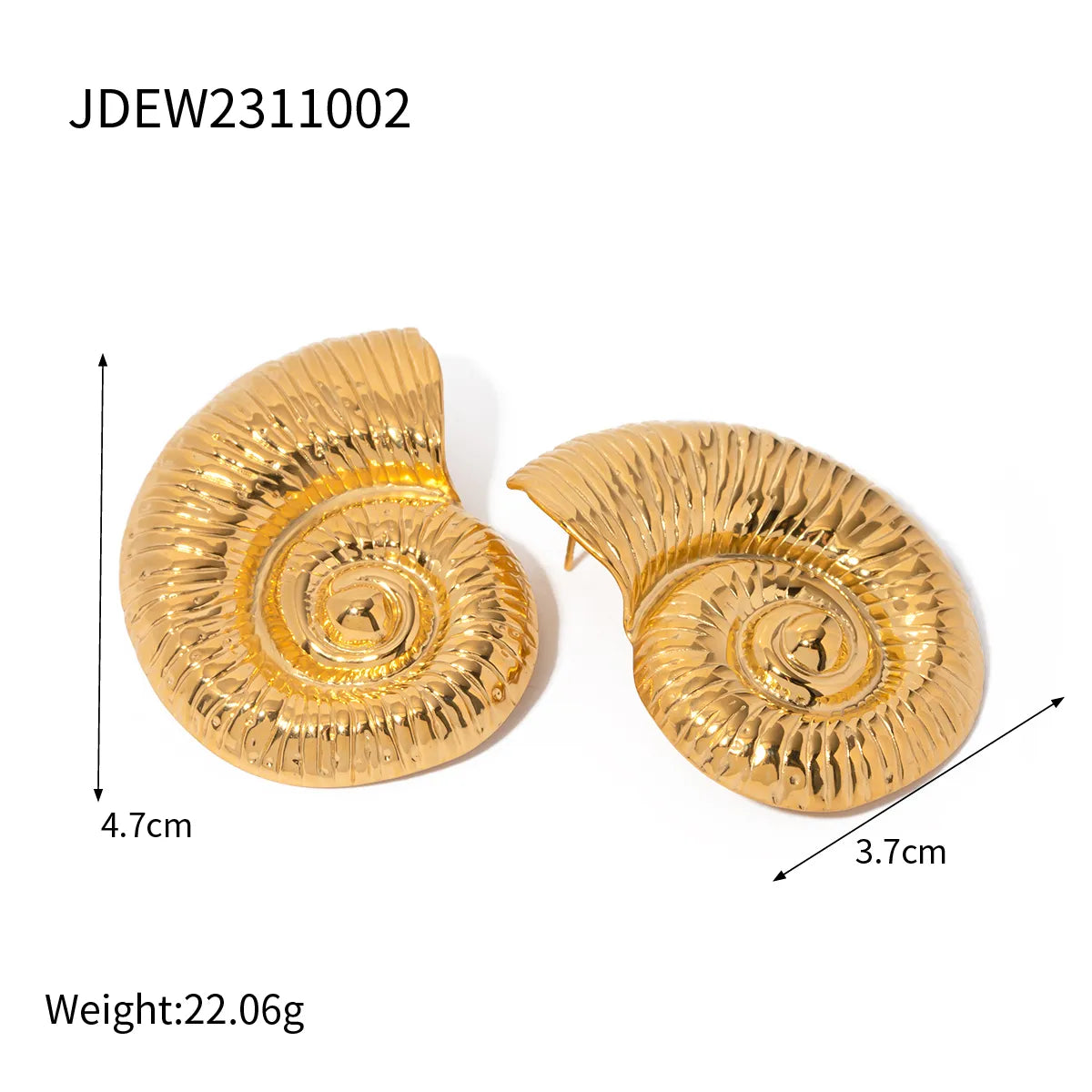 Glam Retro Conch Plating Stainless Steel 18k Gold Plated Ear Studs