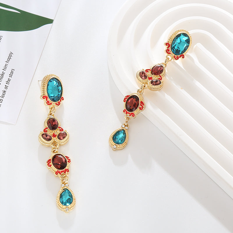Simple Style Shiny Oval Water Droplets Inlay Alloy Glass Gold Plated Drop Earrings