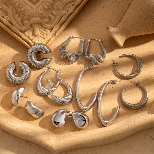 Ig Style Simple Style C Shape Geometric Water Droplets Stainless Steel Earrings