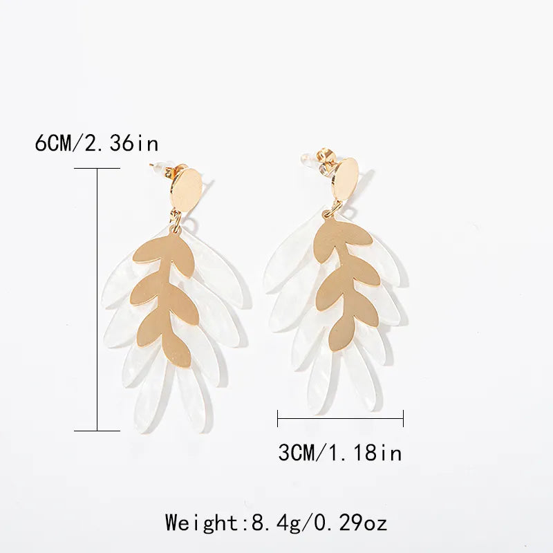 Casual Simple Style Leaf Plating Stainless Steel Arylic Gold Plated Drop Earrings