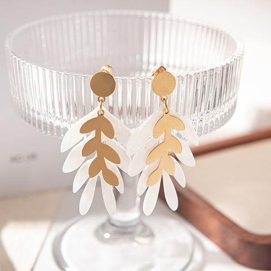 Casual Simple Style Leaf Plating Stainless Steel Arylic Gold Plated Drop Earrings