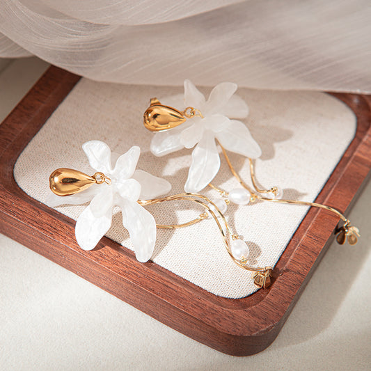 Elegant Sweet Flower Plating Stainless Steel Arylic Gold Plated Drop Earrings