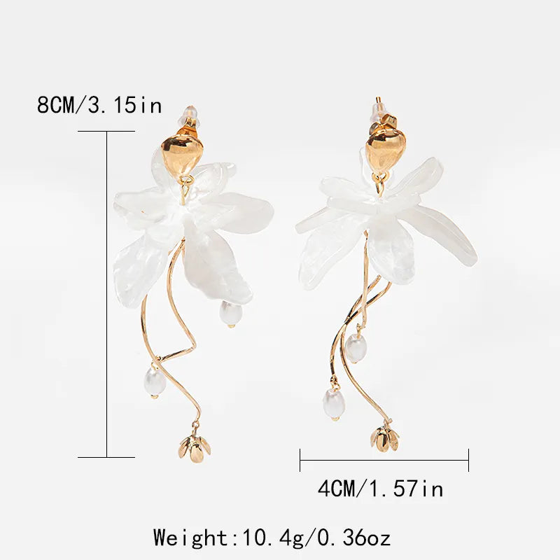 Elegant Sweet Flower Plating Stainless Steel Arylic Gold Plated Drop Earrings