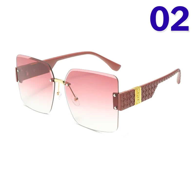 Retro Sweet Color Block Ac Square Frameless Women's Sunglasses, pack of 2 pieces