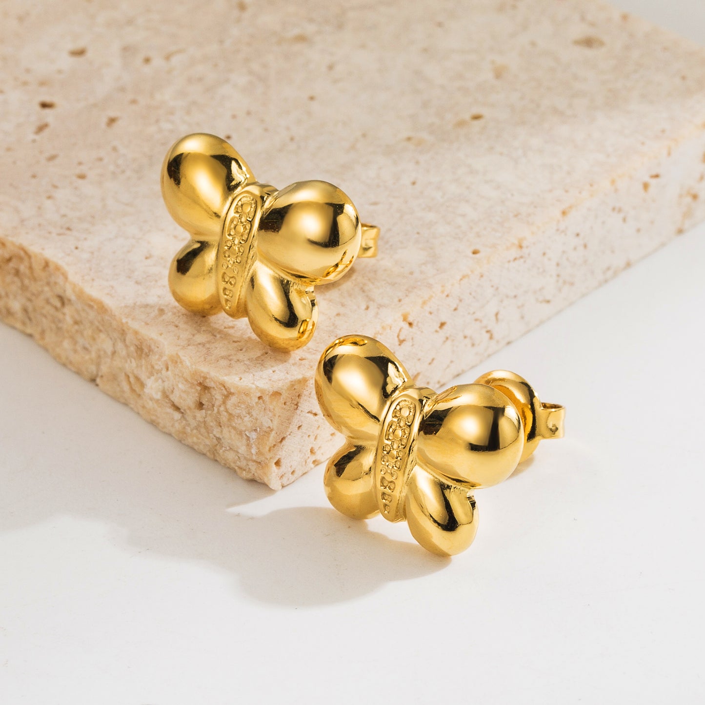 Bow Knot Plating Stainless Steel 14K Gold Plated Ear Studs