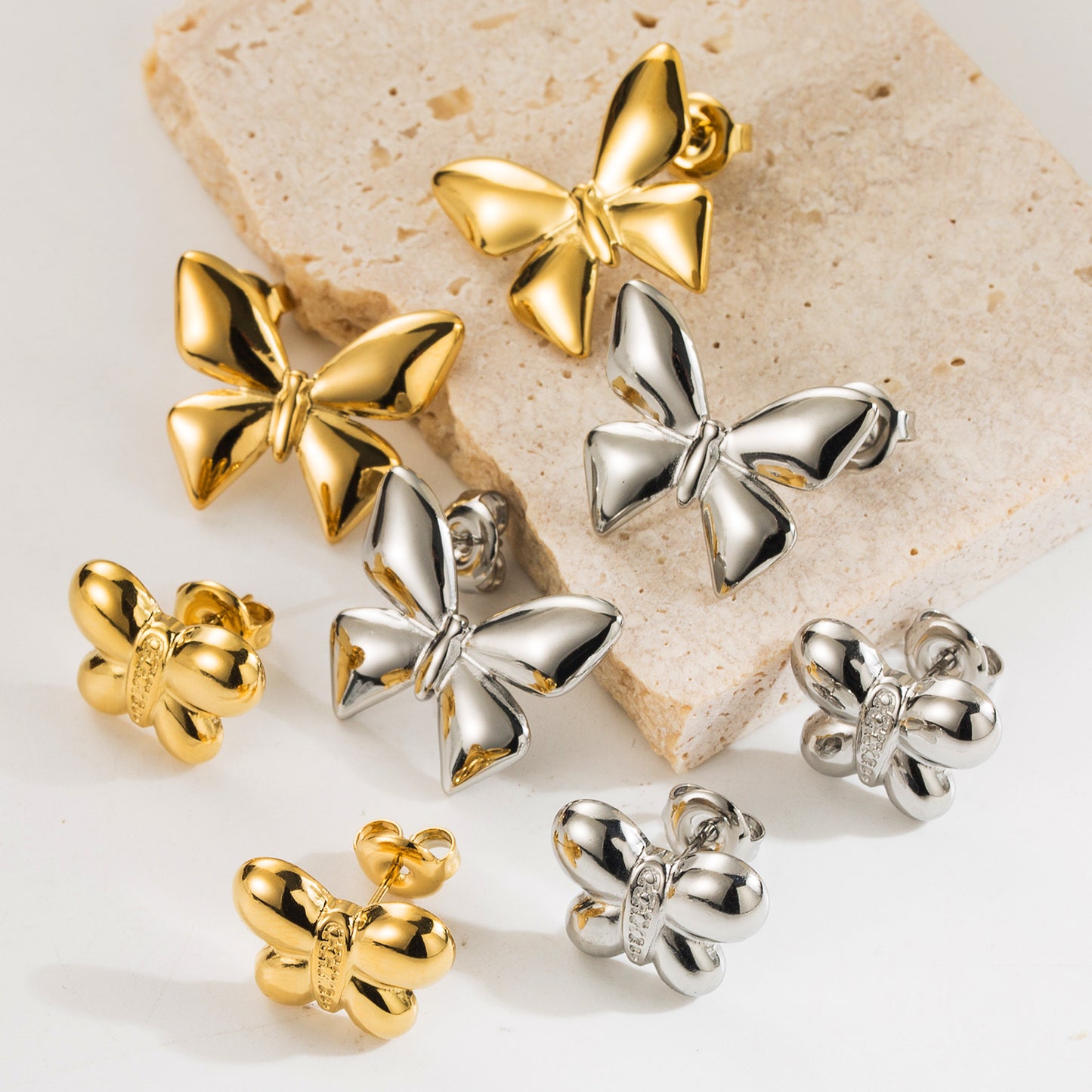 Bow Knot Plating Stainless Steel 14K Gold Plated Ear Studs