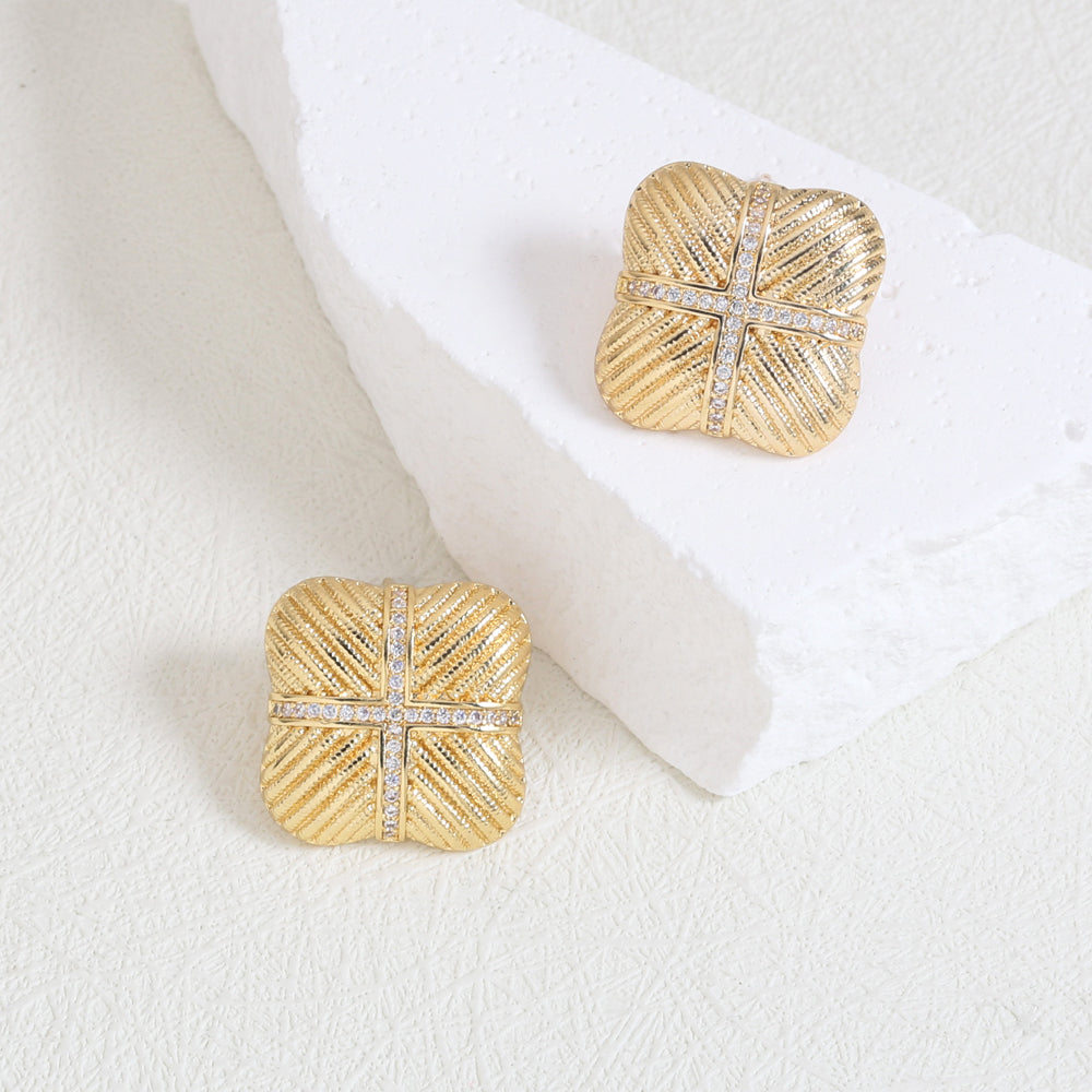 Simple Style Classic Style Square Plating Inlay Copper Rhinestones Ear Studs