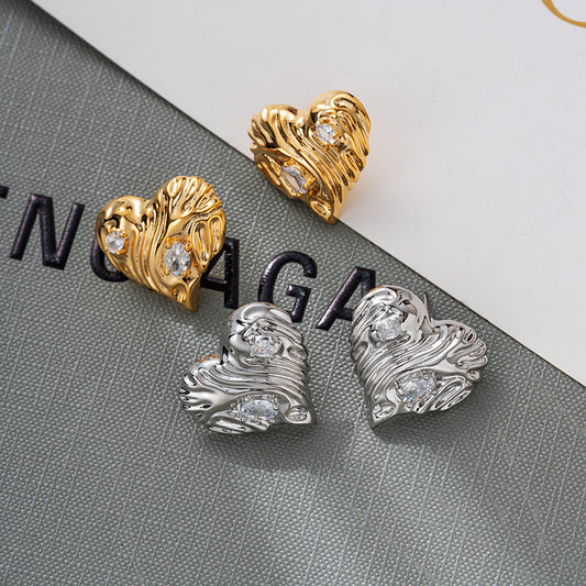 IG Style υπέροχα σκουλαρίκια Καρδιά από ζιργκόν και επιμεταλλωμένο χαλκό