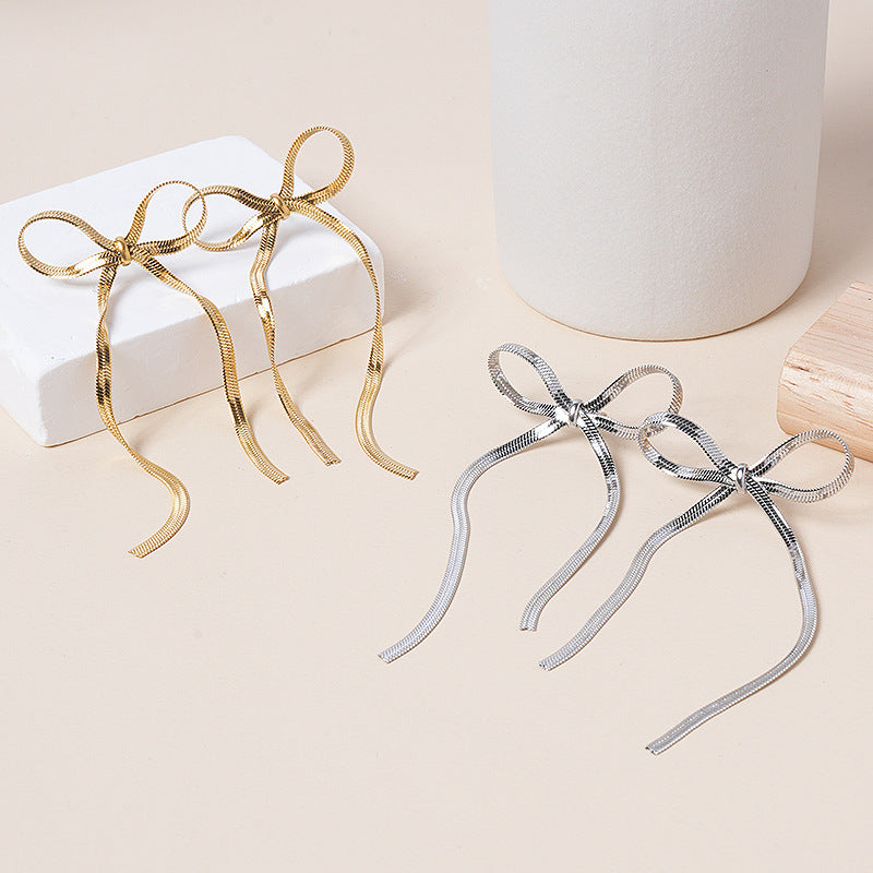 Sweet Bow Knot Plating Stainless Steel Drop Earrings