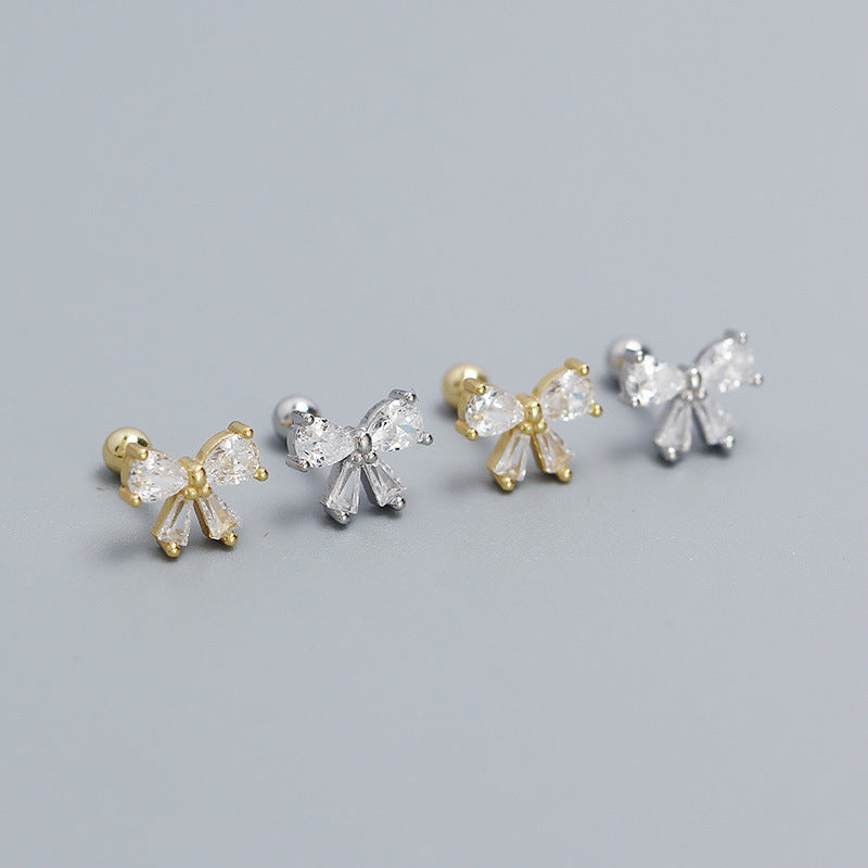 Sweet Bow Knot Plating Sterling Silver Ear Studs