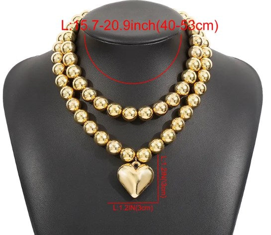 Punk Heart Shape CCB Beaded Women's Necklace